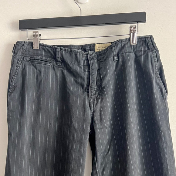 Nili Lotan Womens Sz 8 Cotton Dark Gray Pinstripe Wide Leg Pant with Buckles - Picture 2 of 11